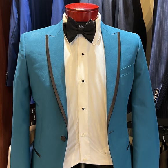 Ike Evening Teal Tuxedo Jacket 34R Slim, Black Satin Trim, New w/ Tags - Picture 2 of 2